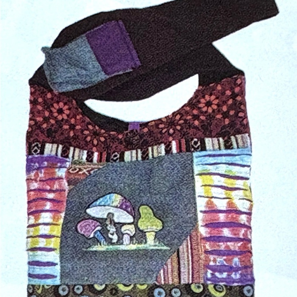 Colorful Patchwork Top with Mushroom Design